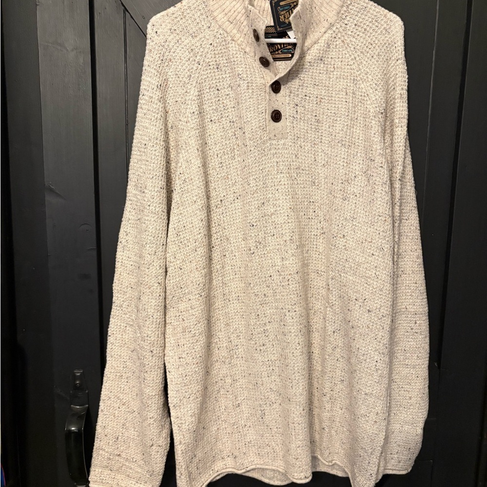 Men's Cream V-Neck Button Henley Sweater